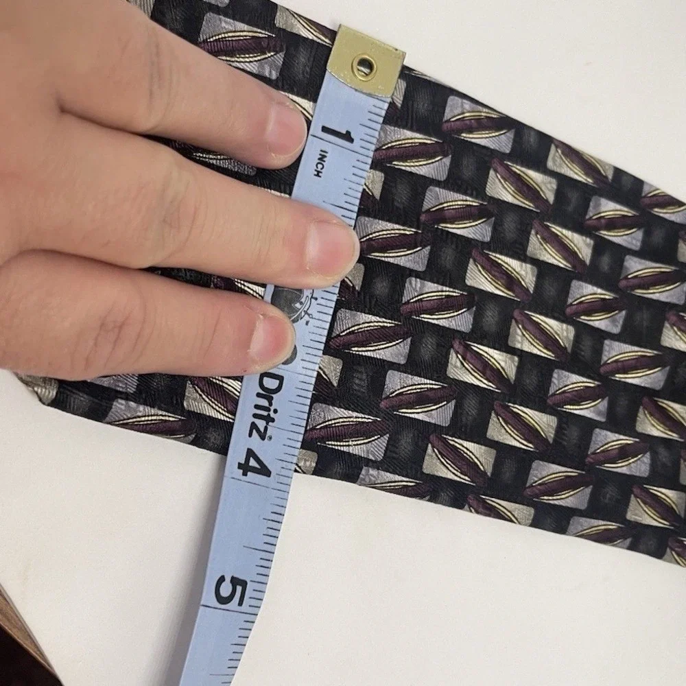 XMI Mens Silk Tie Geometric Black Purple Silver‎ Handmade USA Wide Necktie 59x4